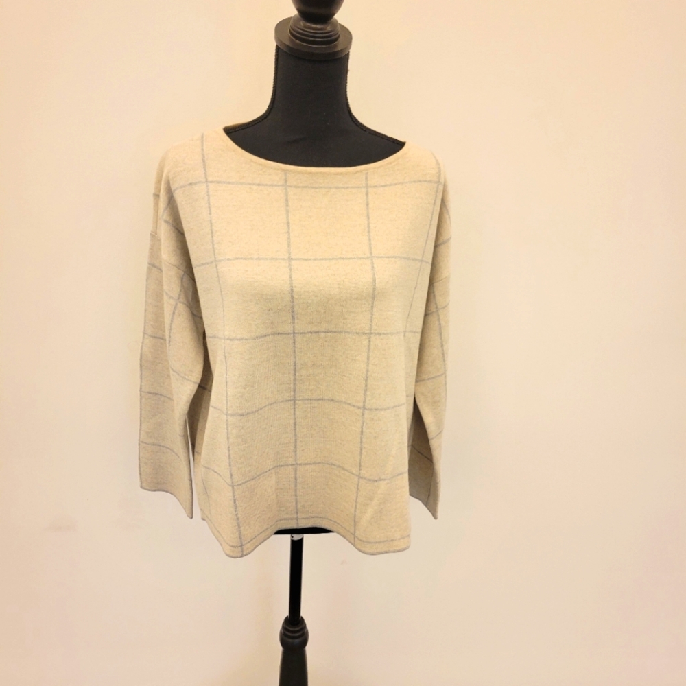Eileen Fisher Windowpane plaid sweater